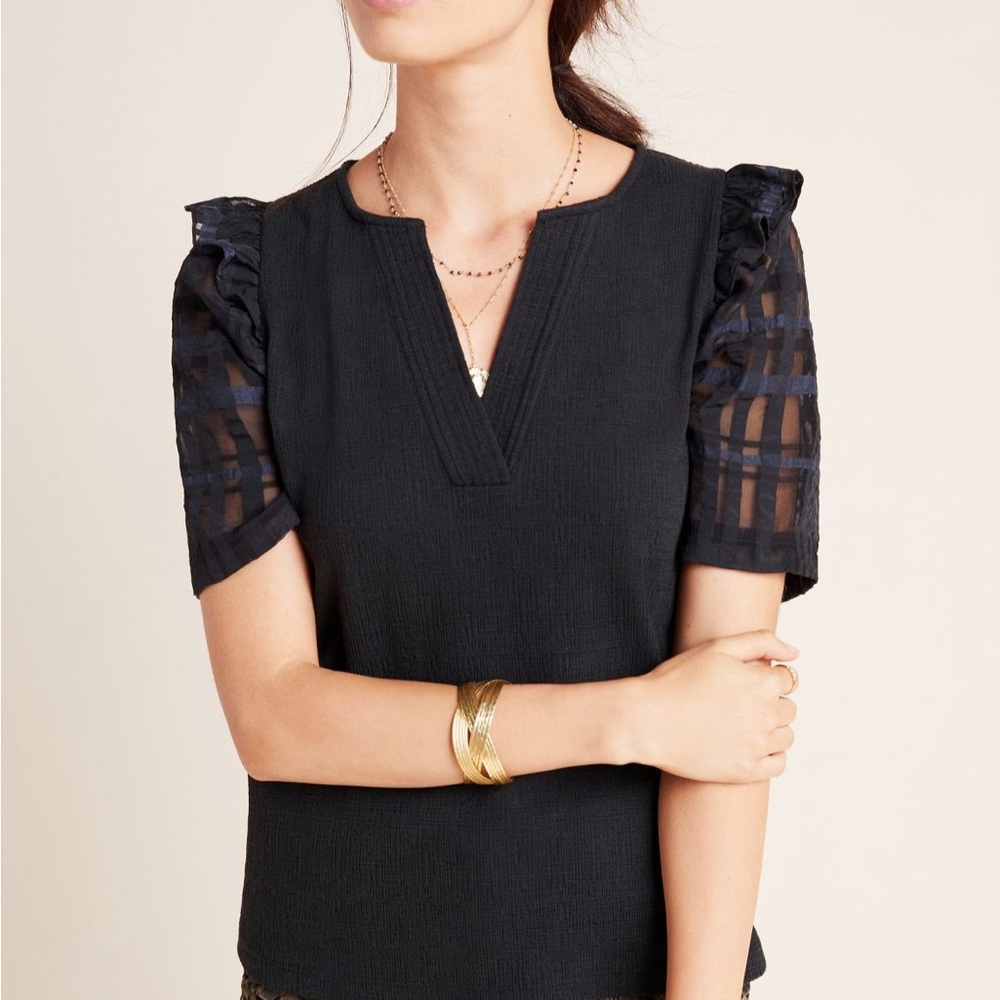 NWT Anthropologie Current Air Betsy Ruffle Top M Medium Black